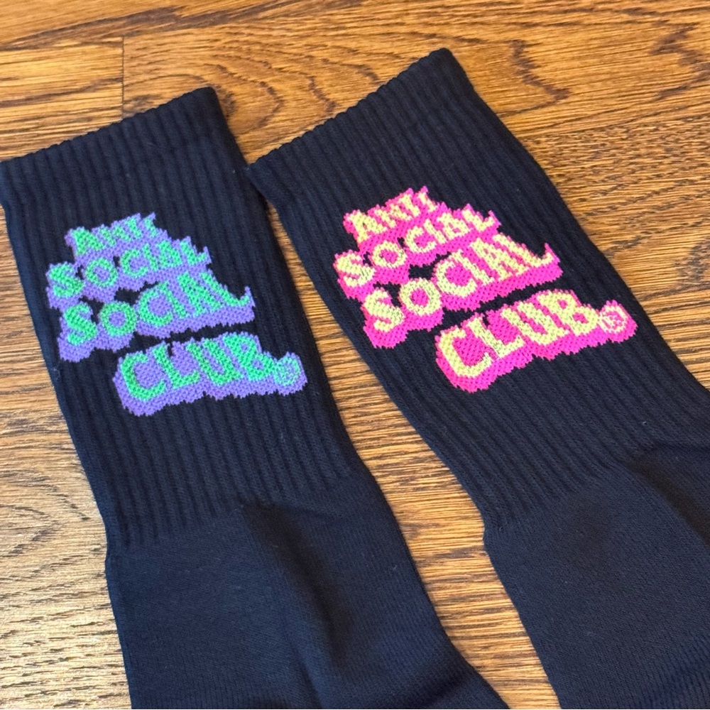 Anti Social Social Club Black Socks with Neon Green & Pink Logos